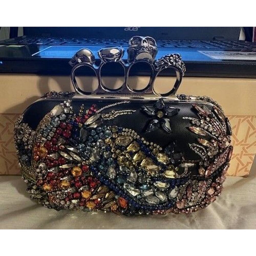 Alexander McQueen Skull Clutch With Shoulder Chain Jeweled New With Dustbag